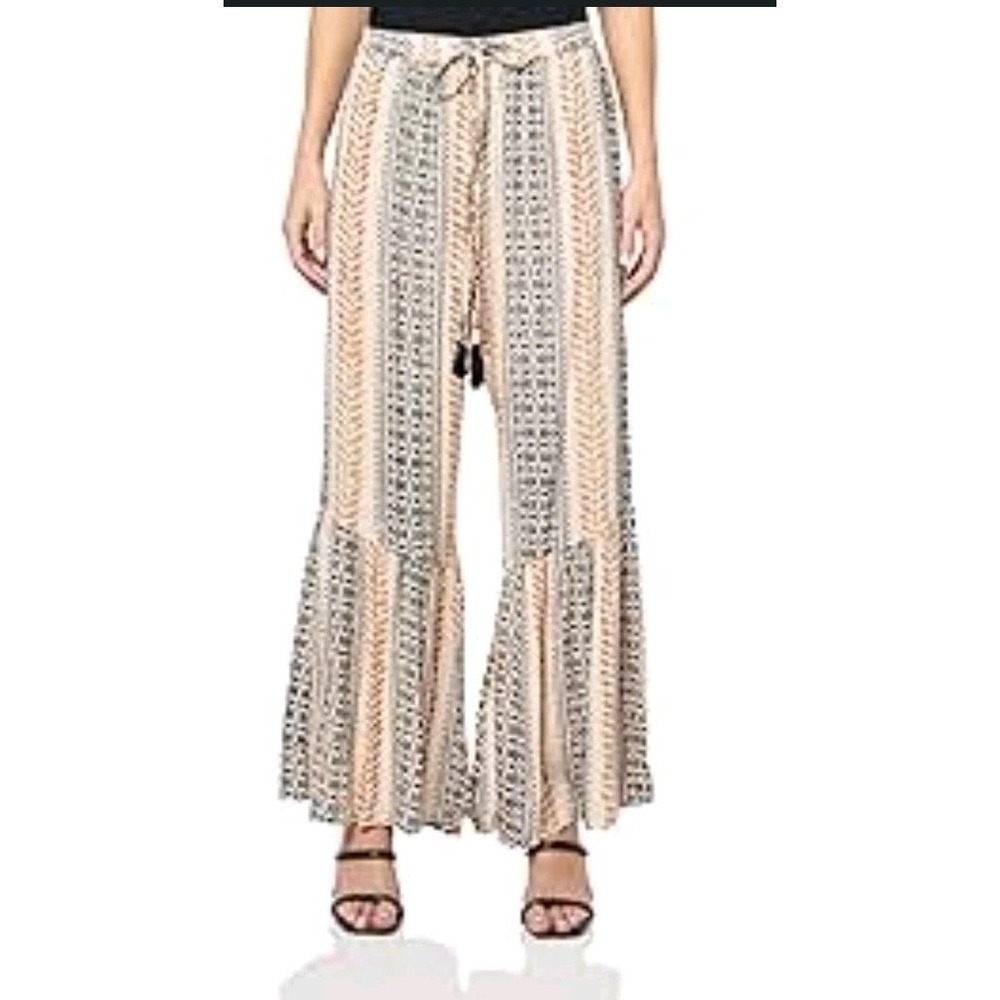 Angie XL Flare Ruffle Pants Bohemian Print‎ Elastic Waist Boho Hippie Festival